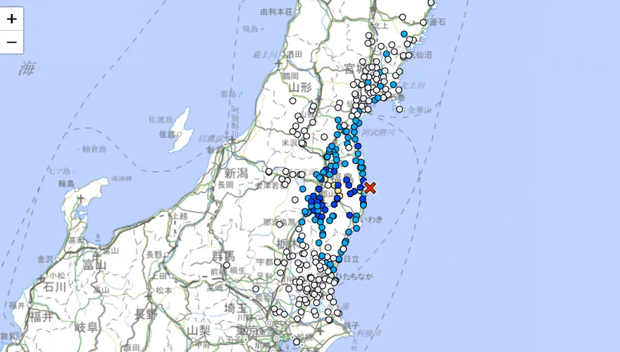日本福島近海規模4.6地震　最大震度4、東北關東多地有感