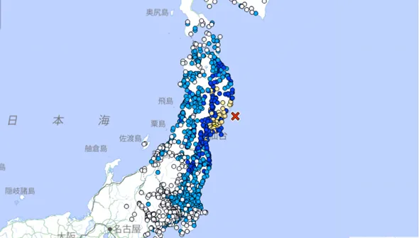 日宮城縣近海發生規模6.3地震　最大震度5弱
