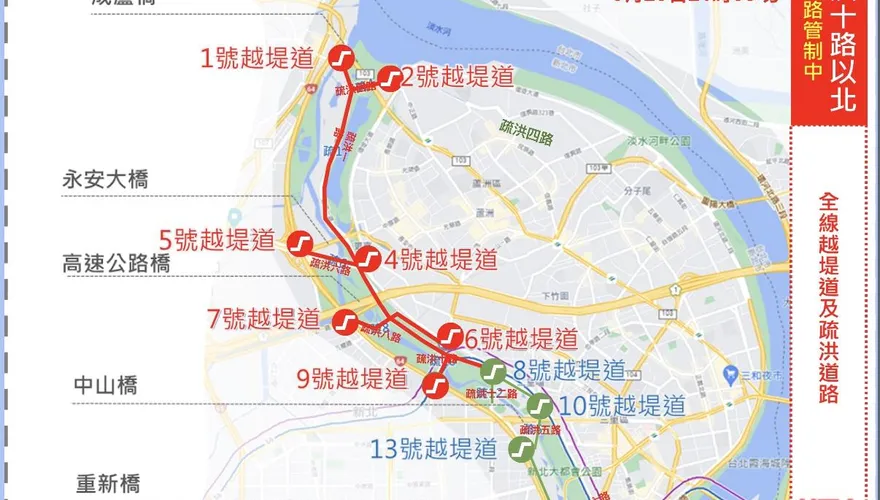 二重疏洪道積淹水！道路管制範圍曝光　新北市府提醒民眾改道