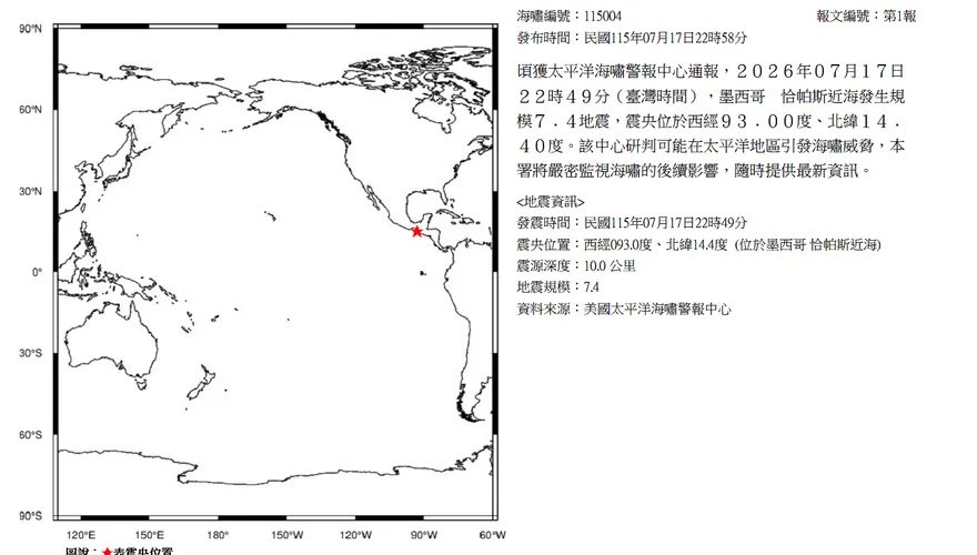 規模7.4極淺層強震襲墨西哥！氣象署深夜發布海嘯警報