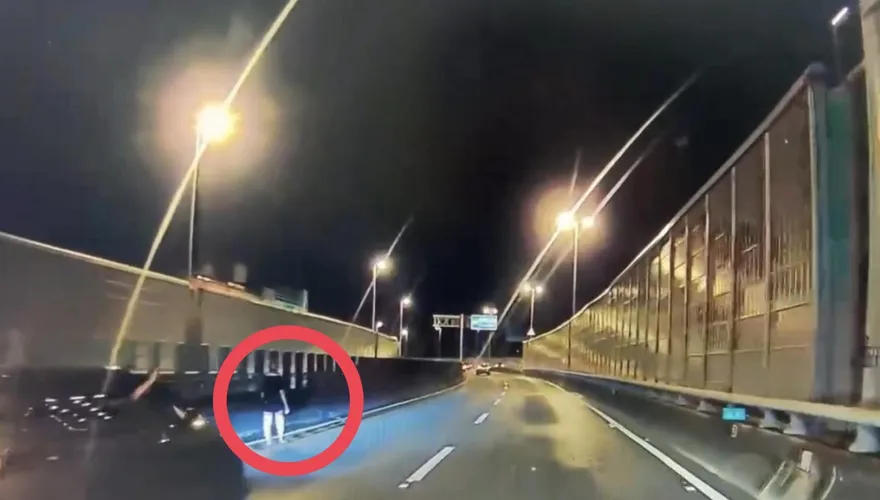 影/不熟路況誤闖！高雄大中路高架橋「黑衣女行走」駕駛嚇壞
