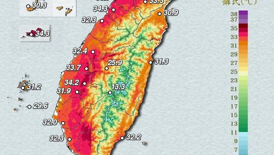 最高溫飆37.1度！11縣市下午熱到發紅　氣象署亮燈示警