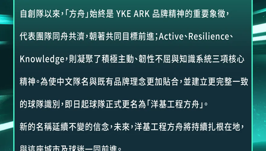 PLG/洋基工程正式改名！新隊名「方舟」背後藏有深意