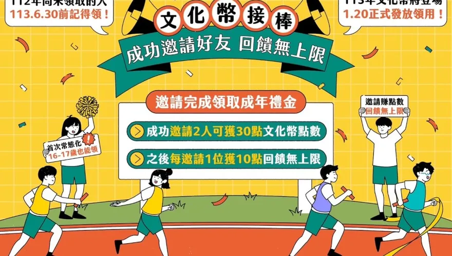 文化部推出文化幣「CP」方案邀請青年用戶　邀越多賺越多！