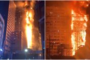 影/暗夜惡火！韓國住商大樓停車塔大火　巨大火柱狂燒吞沒建築物