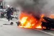 影/事發畫面曝！竹縣機車騎士撞飛阿婆後變「火種」　滾撞Lexus燒起來
