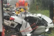快訊/放颱風假仍上班！台南21歲男疑自撞亡　車頭、車尾遭撞爛變形