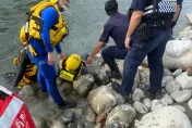 驚險畫面曝！台中男受困沙洲　警消渡急流幫穿救生衣拉上岸