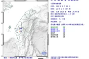 台南市東山區20:02發生規模3.8地震　最大震度3級