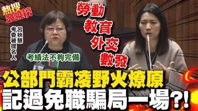 公務員霸凌野火燎原記過免職騙局一場?! 徐巧芯嗆問考試委員被提名人呂秋慧 認考績法不夠完備 ｜熱搜發燒榜