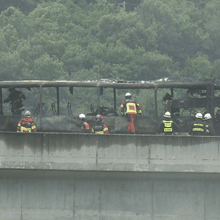 影/日德島高速公路嚴重車禍　巴士、貨車相撞起火2死4重傷