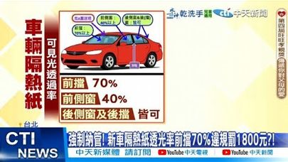 【每日必看】強制納管! 新車隔熱紙透光率前擋70％違規罰1800元?! 20250630