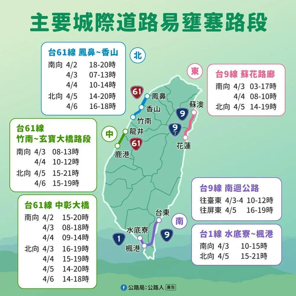 清明連假省公路易塞路段。(圖/公路局)