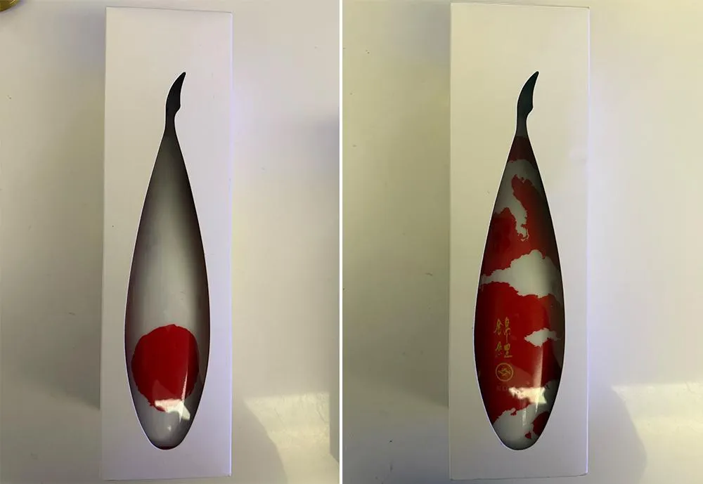 左為丹頂國寶錦鯉，右為稻妻紅白錦鯉。（圖／黃宏輝提供）