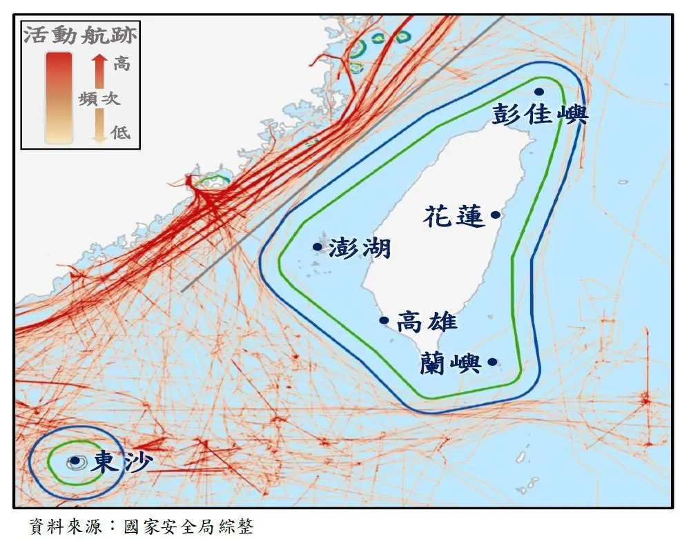 2025年大陸海調船航跡。(圖/截自國安局報告)