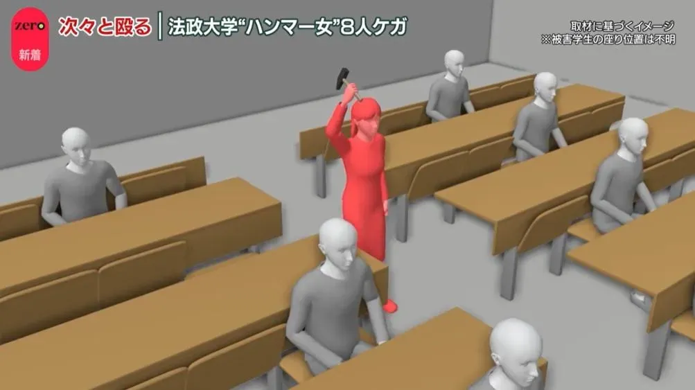 報導稱女學生上課上到一半，突持鐵鎚開始行兇。（圖／翻攝NNN）