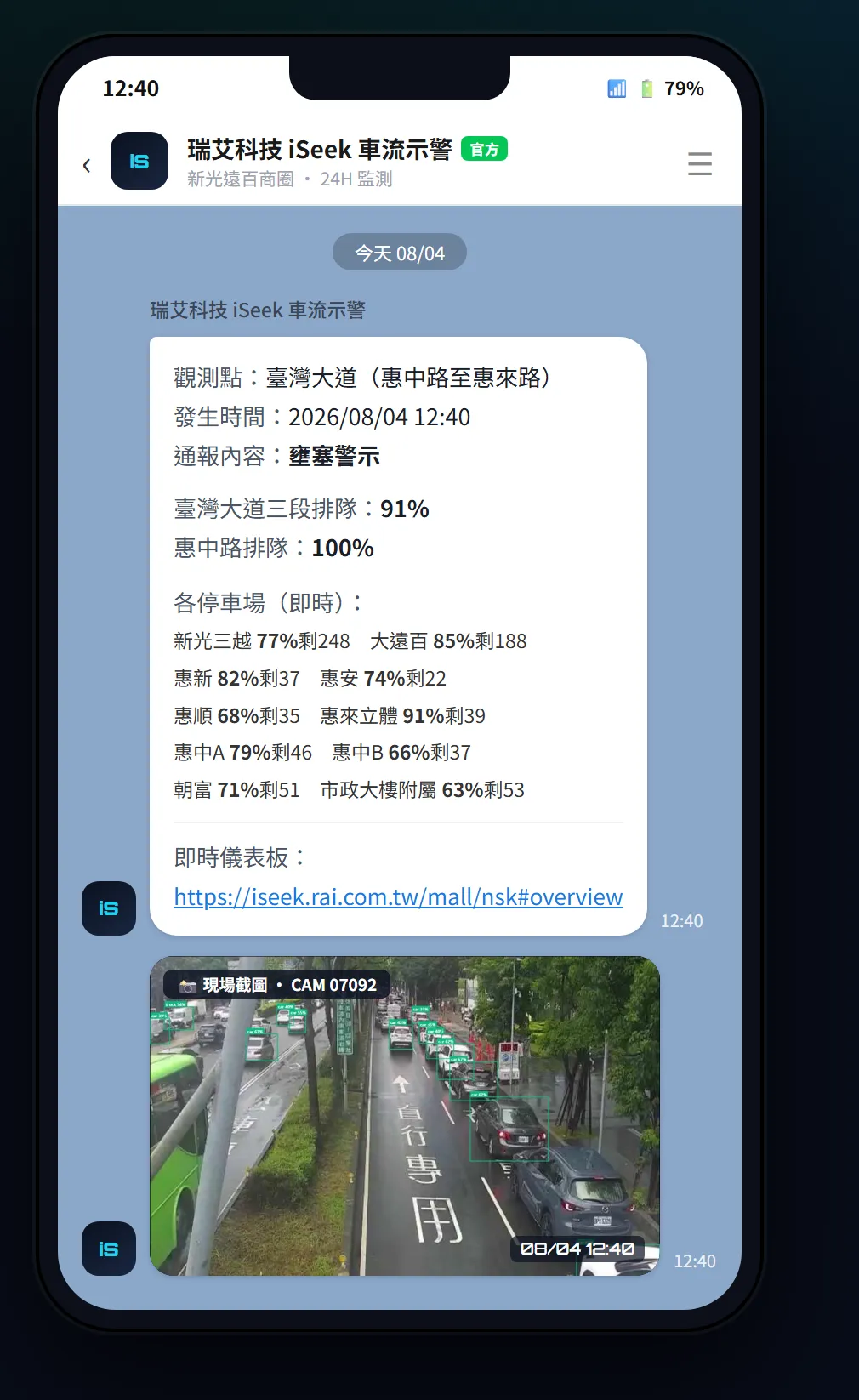 AI Agent主動辨識交通異常並主動通報。（示意圖／台中市政府）