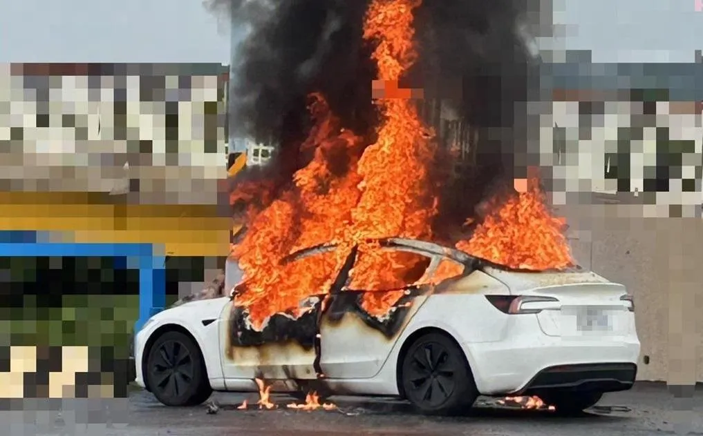 西濱電動車不明原因起火。（圖／翻攝畫面）