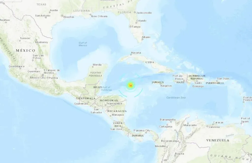 據美國地質調查所（USGS），加勒比海8日發生規模7.6地震，震源深度10公里。（圖/取自美國地質調查所網頁earthquake.usgs.gov）