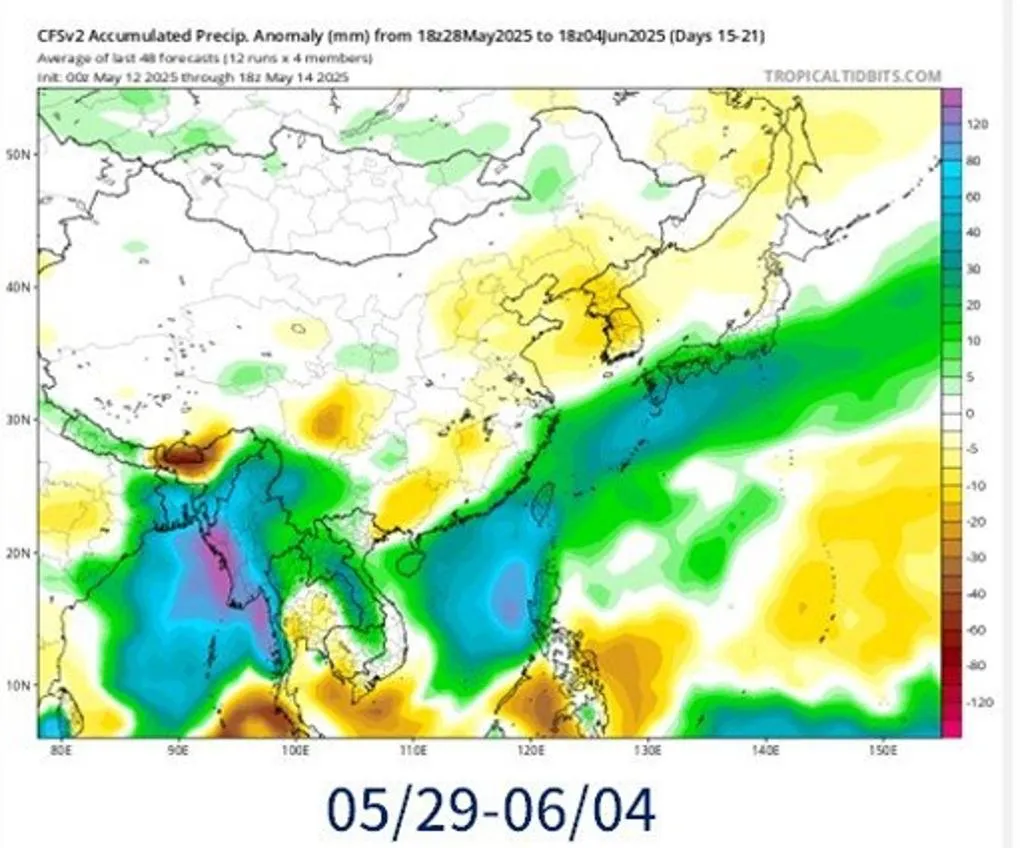 氣象粉專表示，5月下旬南海有颱風形成的跡象，應持續觀察。（圖／翻攝「台灣颱風論壇｜天氣特急」臉書）