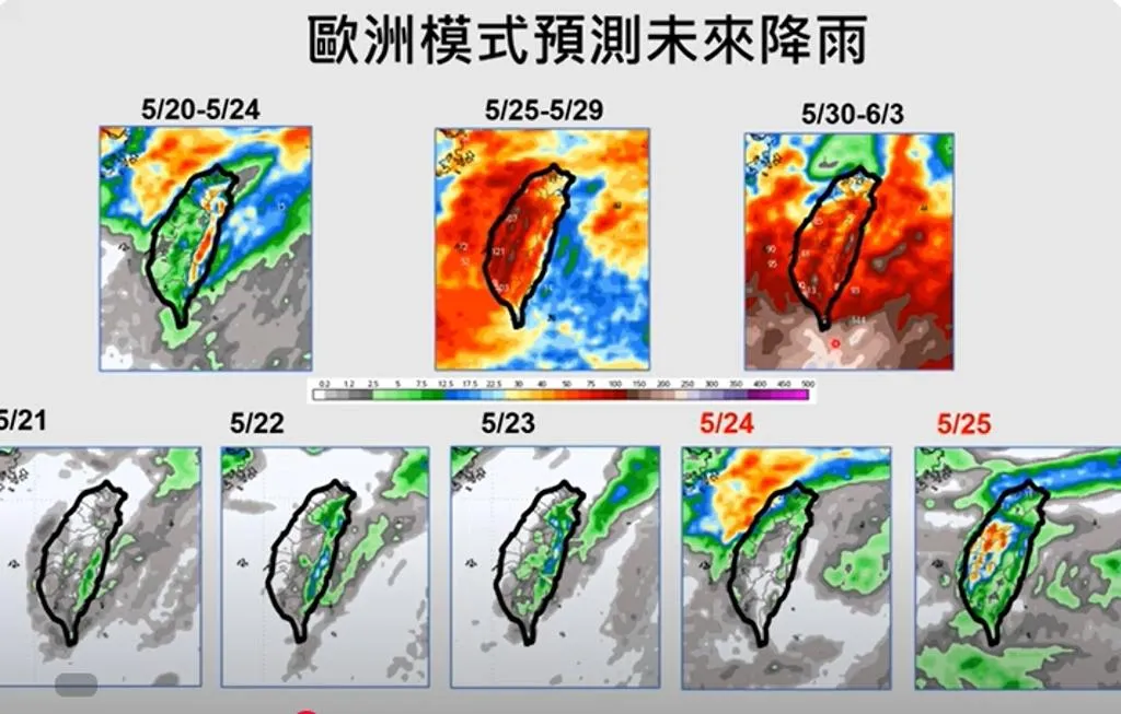 賈新興表示，下周四起環境有利梅雨建立，台中以南降雨偏多，一路下到6月6日。（圖/翻攝自賈新興YouTube頻道）
