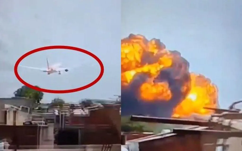 當地時間12日，有網友拍攝到印度航空AI-171空難畫面。（圖／翻攝自社群）