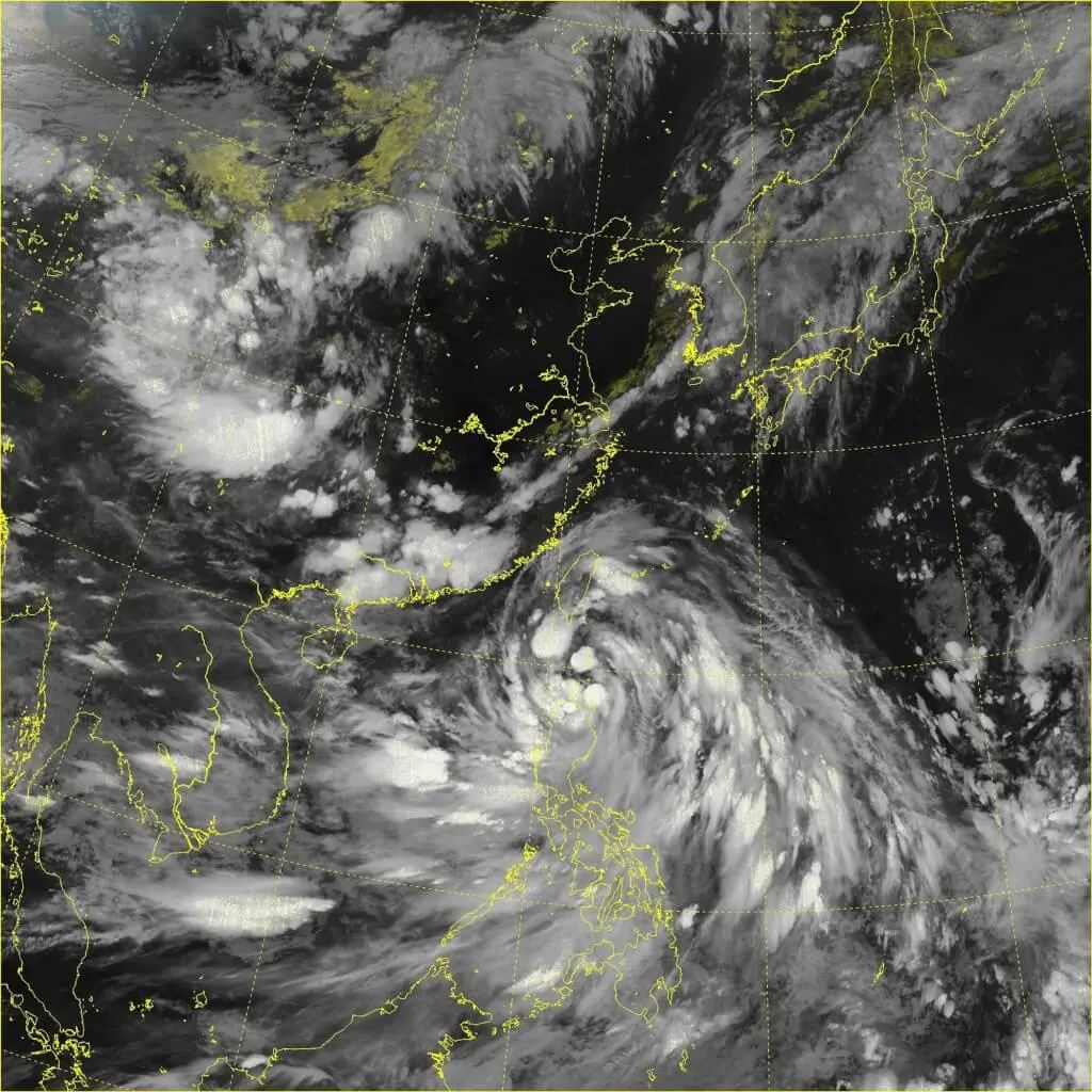 18日晚間9點20分衛星雲圖。（圖/取自天氣與氣候監測網網頁watch.ncdr.nat.gov.tw）