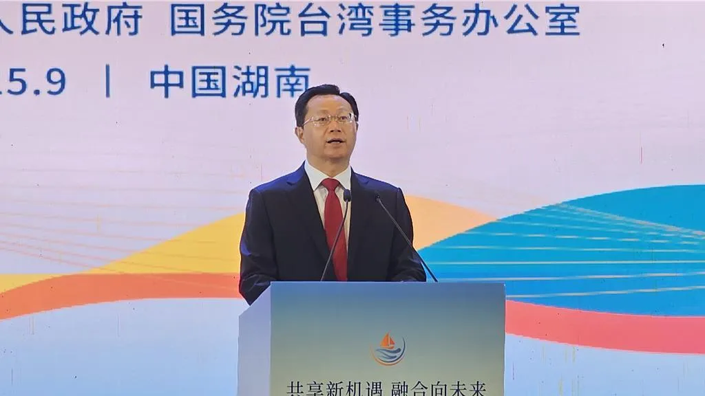 陸國台辦副主任潘賢掌於湘台會上致詞。（圖／中時電子報藍孝威）