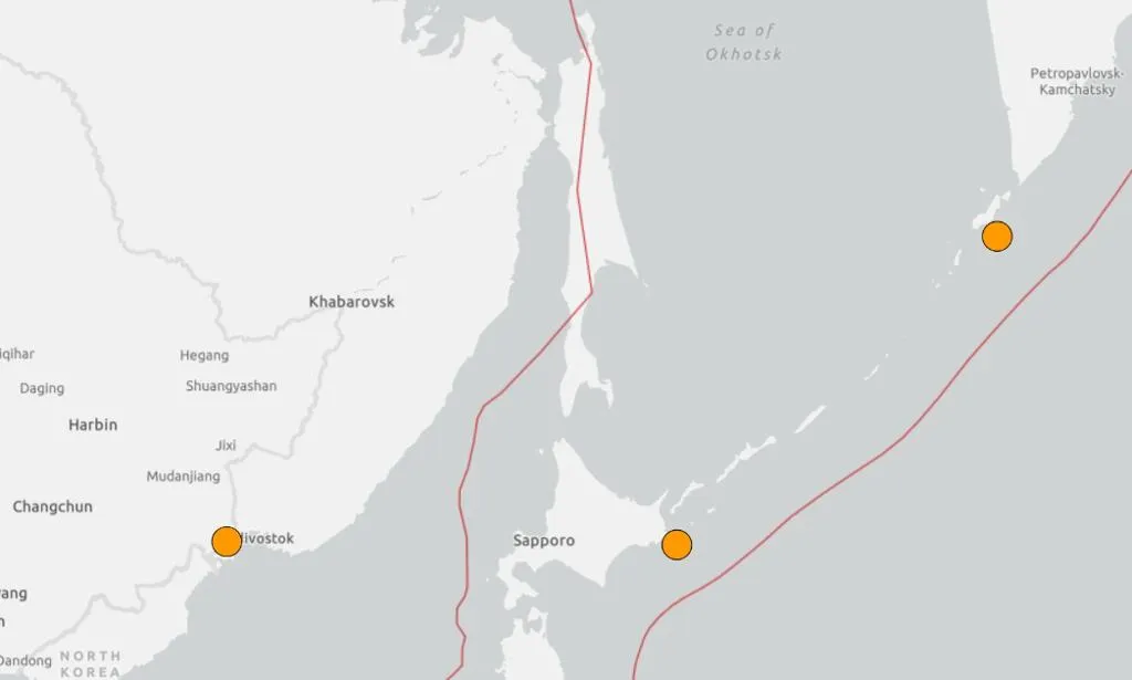 不僅俄國和中國大陸,日本北海道根室半島25日凌晨也發生規模5.9有感地震。(圖/翻攝自USGS官網)