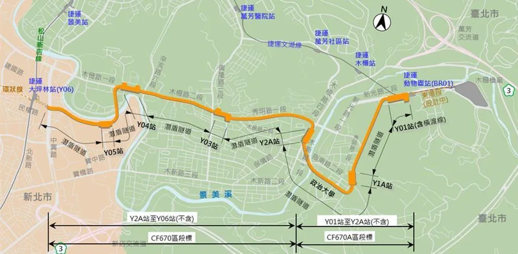 捷運環狀線南環段CF670標Y03車站11月1日起在木柵路二段南側架設施工圍籬,工區範圍內雙向車道均縮減剩1車道。(圖/北市捷運工程局提供)