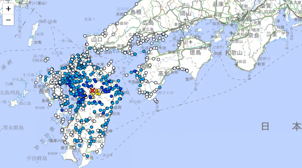 熊本縣阿蘇地區發生規模5.7地震。（圖／翻攝日本氣象廳）