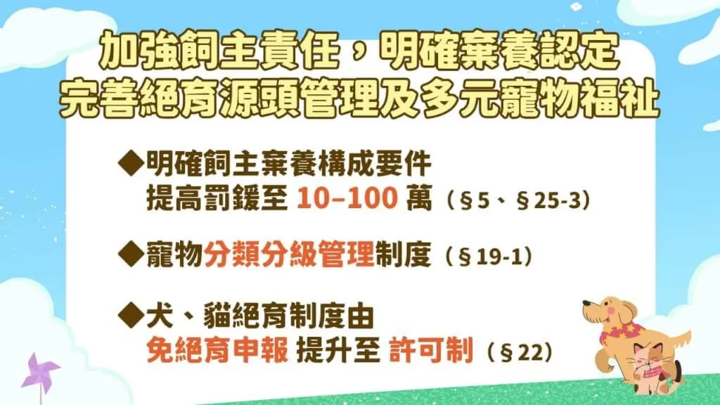 棄養寵物將從3萬元以上、15萬元以下罰鍰，調整為10萬元以上、100萬元以下罰鍰。（圖／行政院官網）