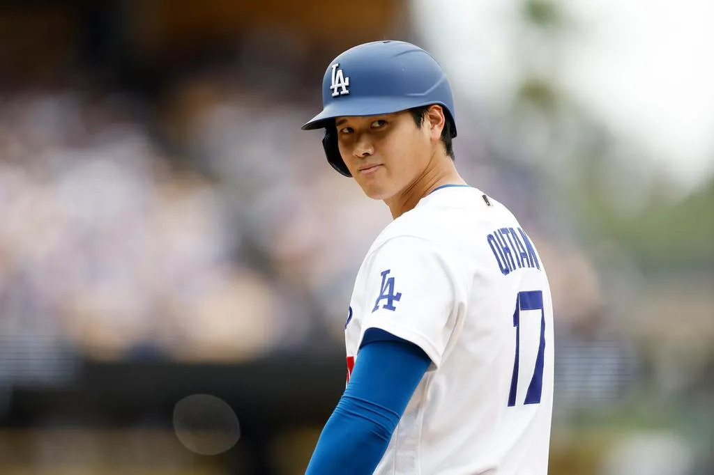 大谷翔平首打席被砸。（圖／美聯社）