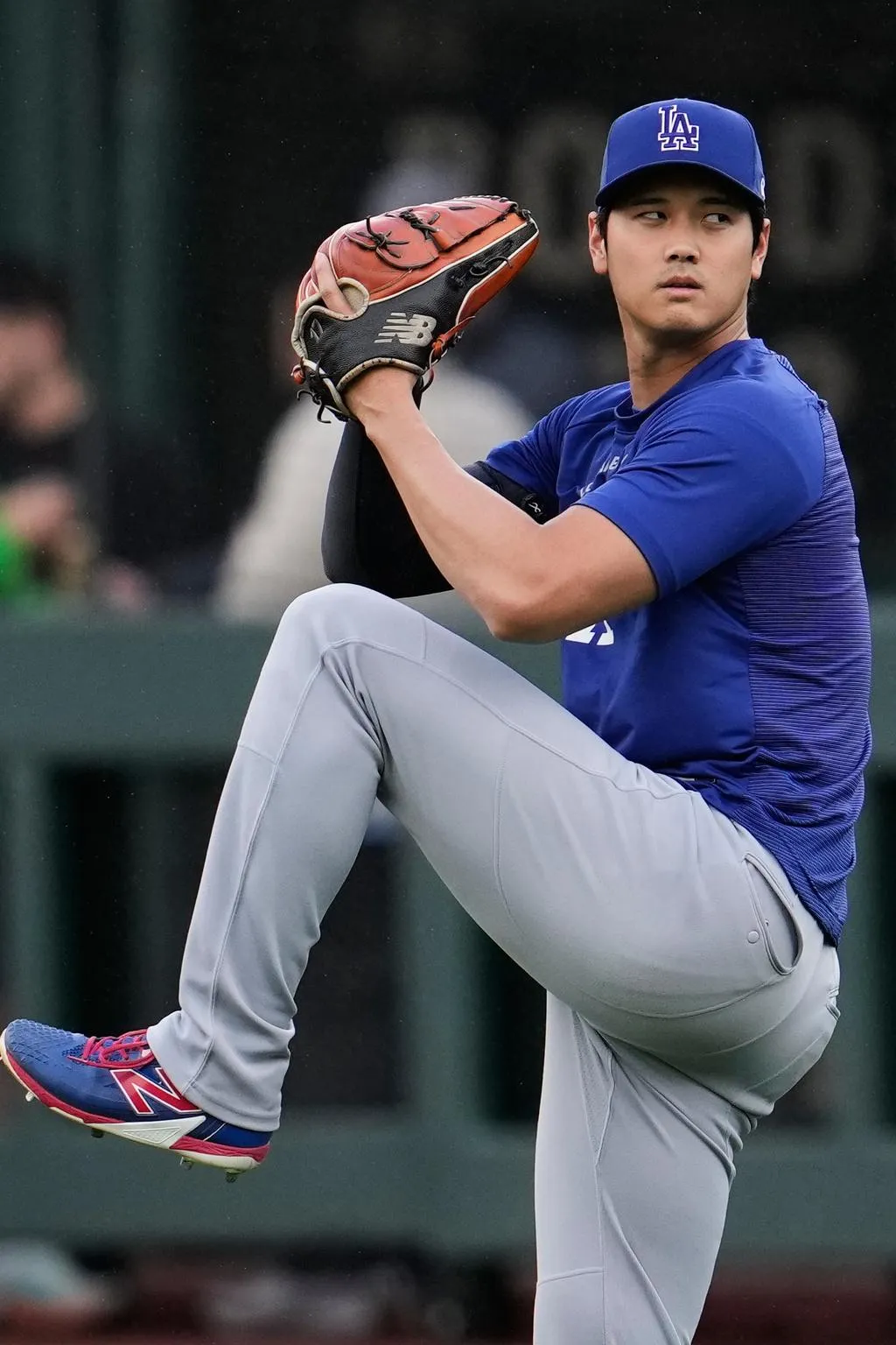 大谷翔平為明天登板熱身。(圖/美聯社)