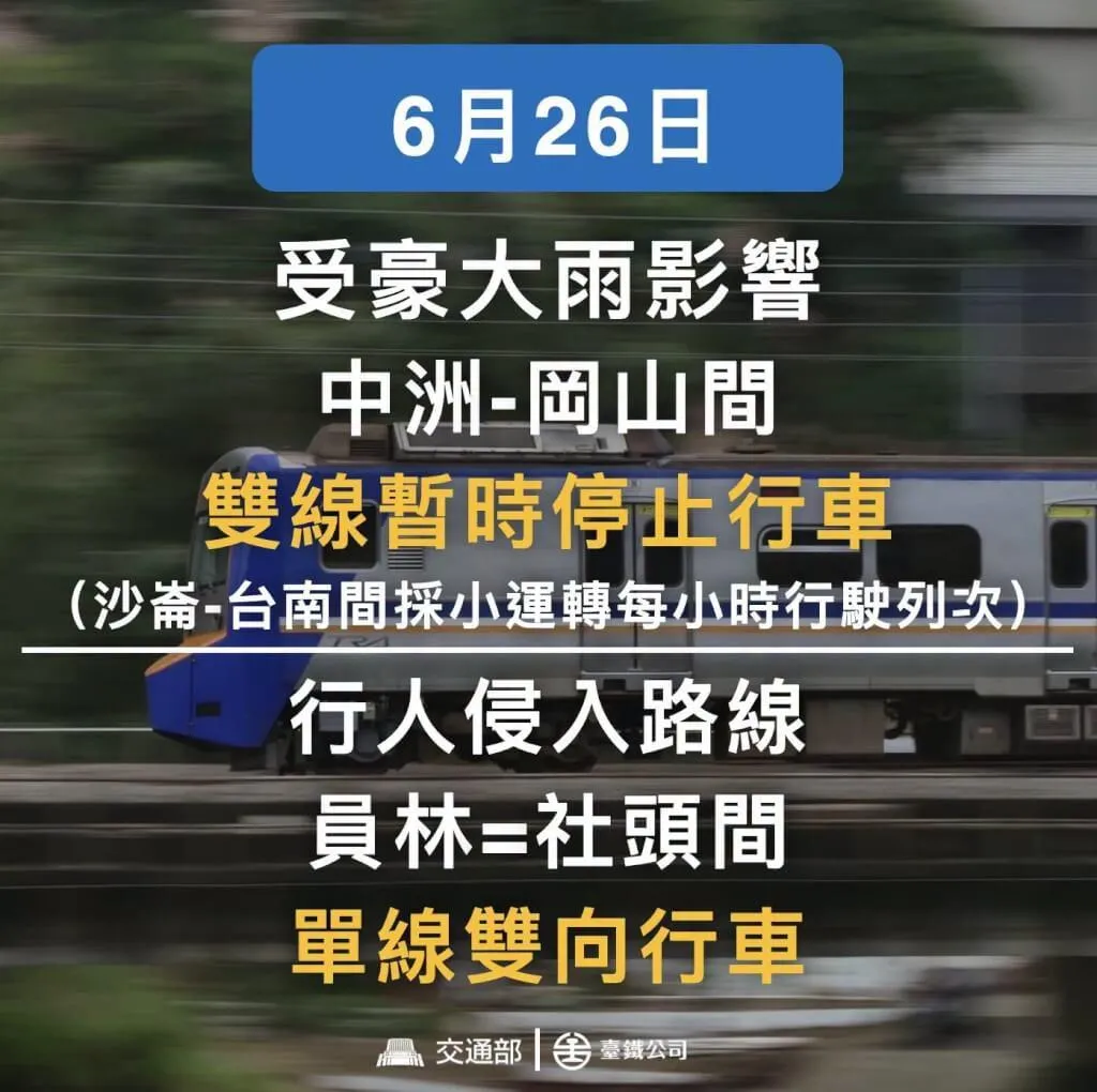 台鐵最新公告。（圖／取自國營臺灣鐵路股份有限公司臉書粉專）
