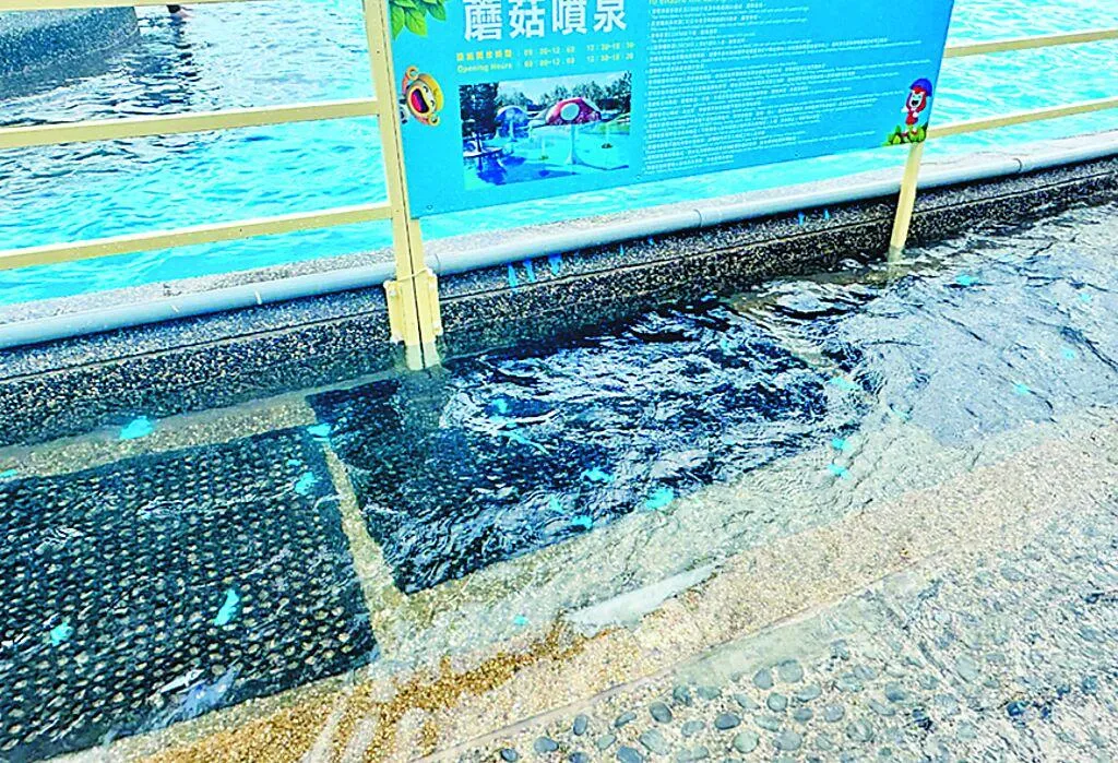 宜蘭國際童玩藝術節才剛開幕就出現水池底漆剝落，遊客直呼「落漆」。（圖／中國時報）