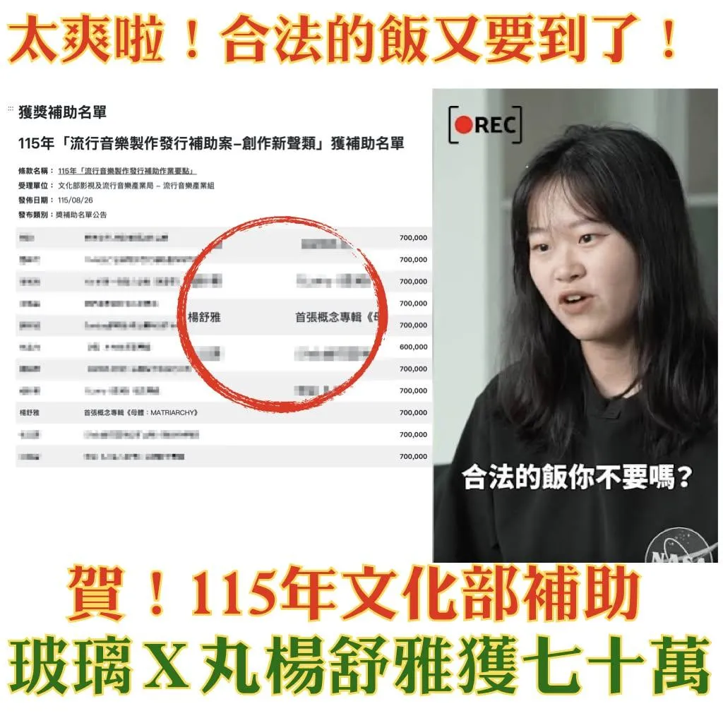 網揭楊舒雅獲文化部補助70萬元。（圖／翻攝「很white很壞的人」臉書粉專）