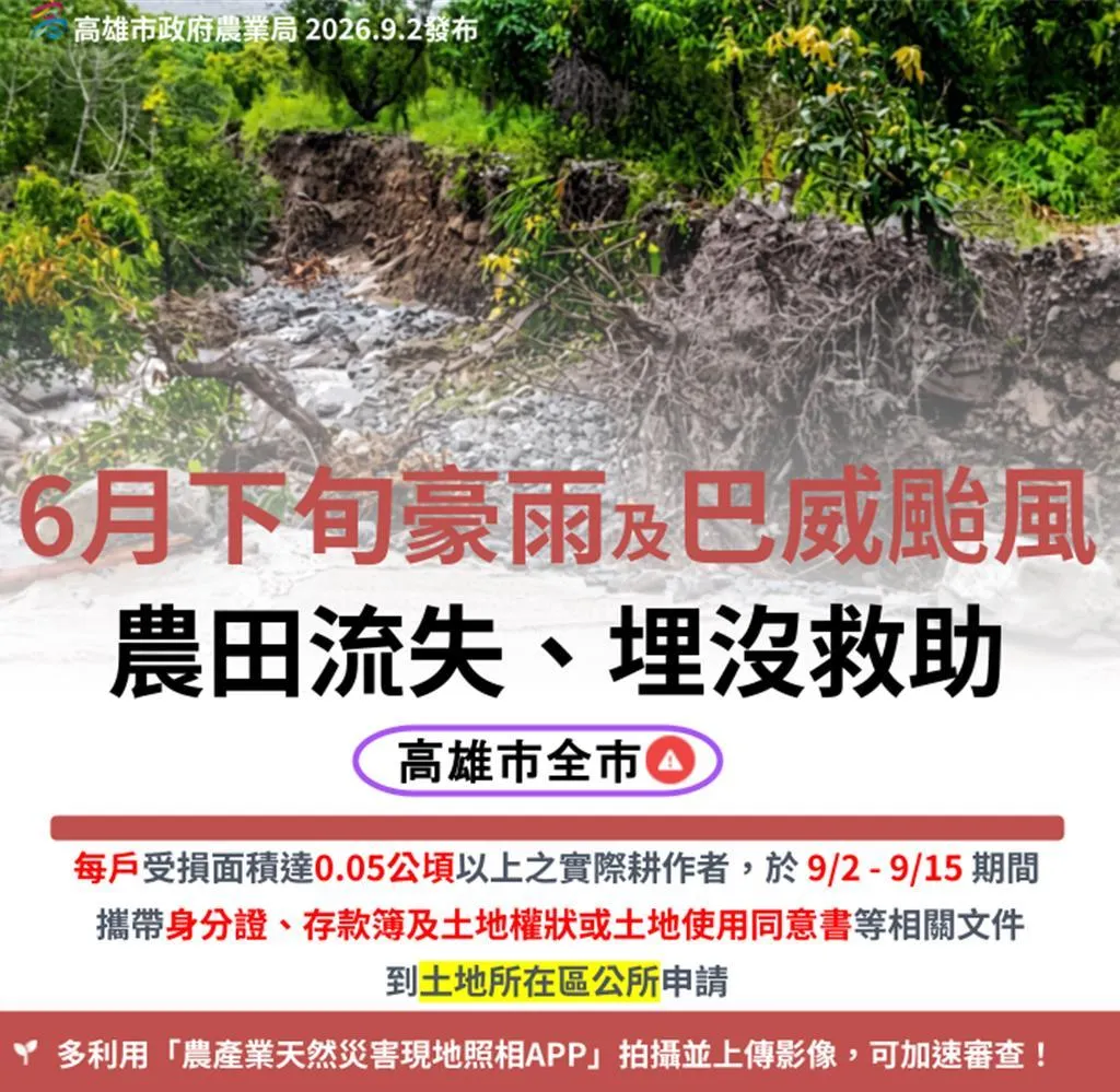 高雄農業局於9月2日至9月15日受理申請。（圖／高雄農業局）