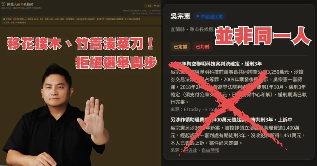 吳宗憲控近日有人透過網站將與其同名者的刑事判決移花接木藉故抹黑。（圖／吳宗憲辦公室提供）