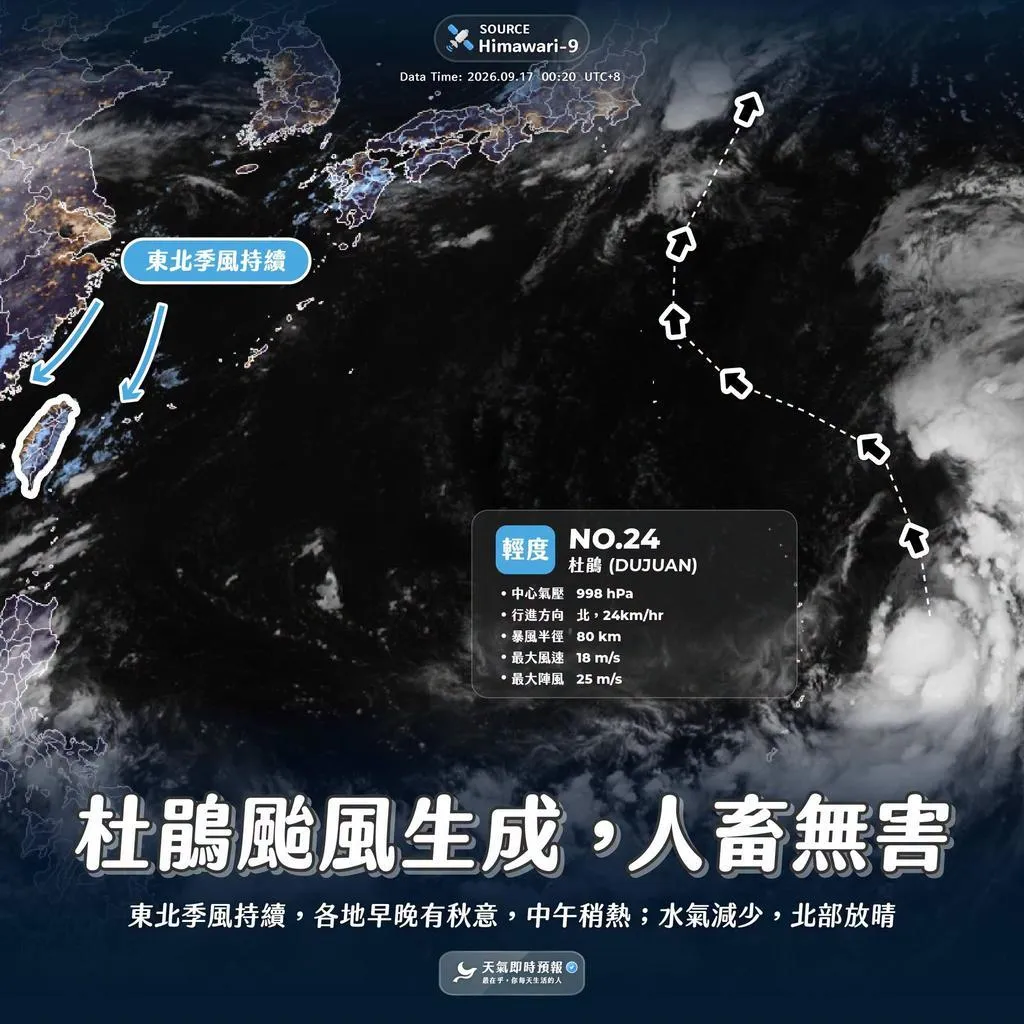 杜鵑颱風路徑呈S型，對台灣沒有直接影響。（圖／翻攝自臉書「天氣即時預報」）