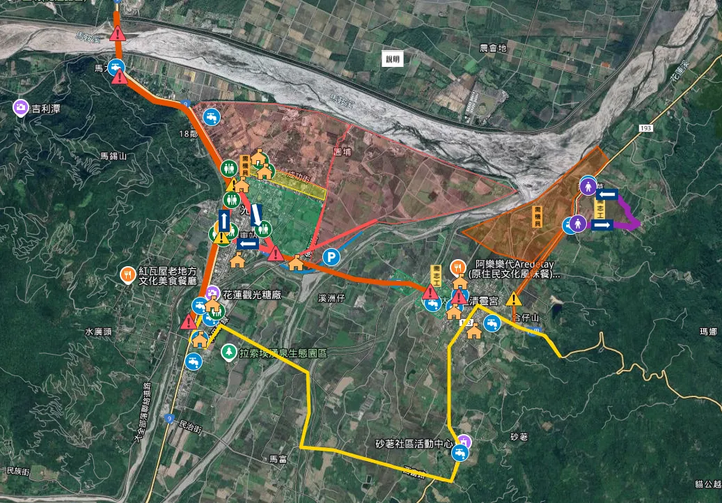 網友自製「光復鄉-救災資訊整合」地圖。(圖/翻攝自Google Maps)
