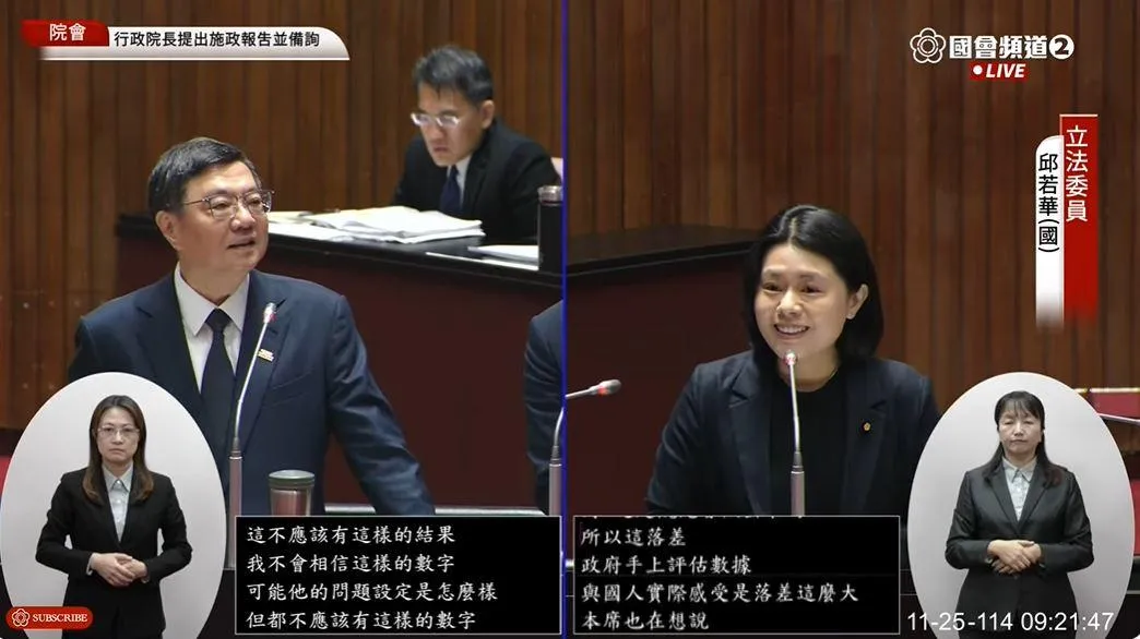 針對邱若華的質詢，卓榮泰坦言不會相信觀光署對國旅調查的「滿意度」99%的數字。（圖／國會頻道）