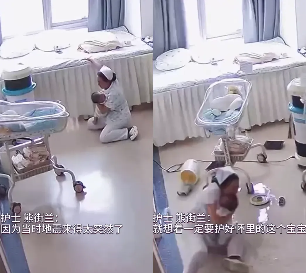 地震發生時,瑞麗一間月子中心的護理師以肉身保護嬰兒。(圖/翻攝微博@人民日報)