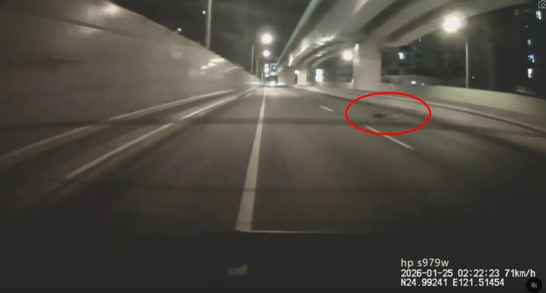 政大雙學士畢業學霸溫男遭連4輾,倒臥內側車道畫面曝光。(圖/網友easysmartchen授權提供)