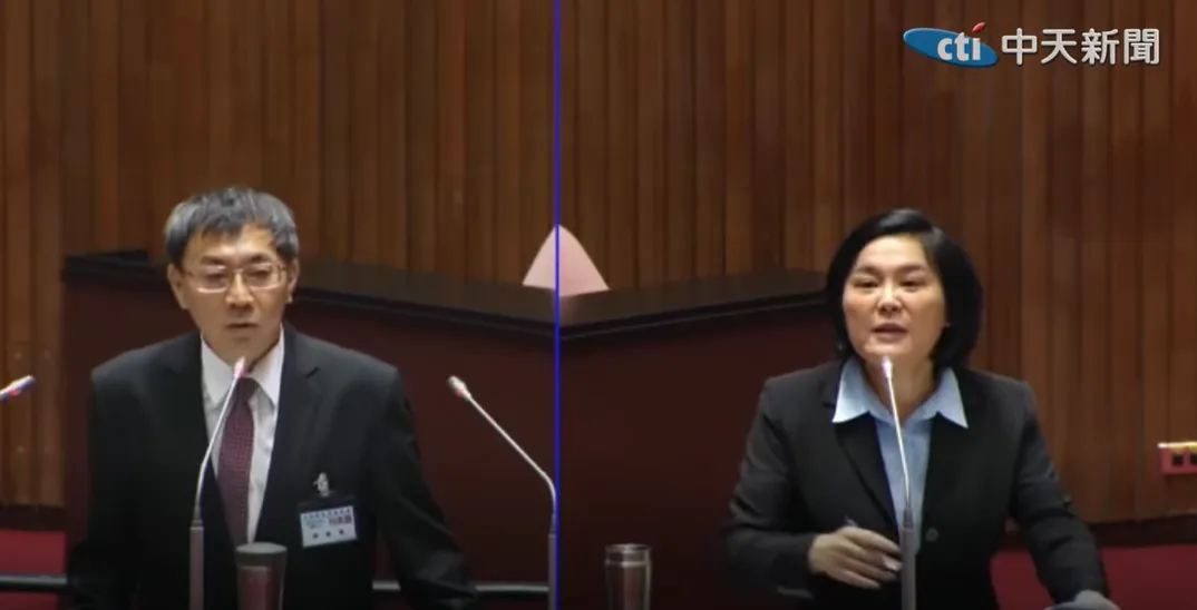 國民黨立委陳玉珍（右）與大法官被提名人陳慈陽（左）。（圖／中天新聞）