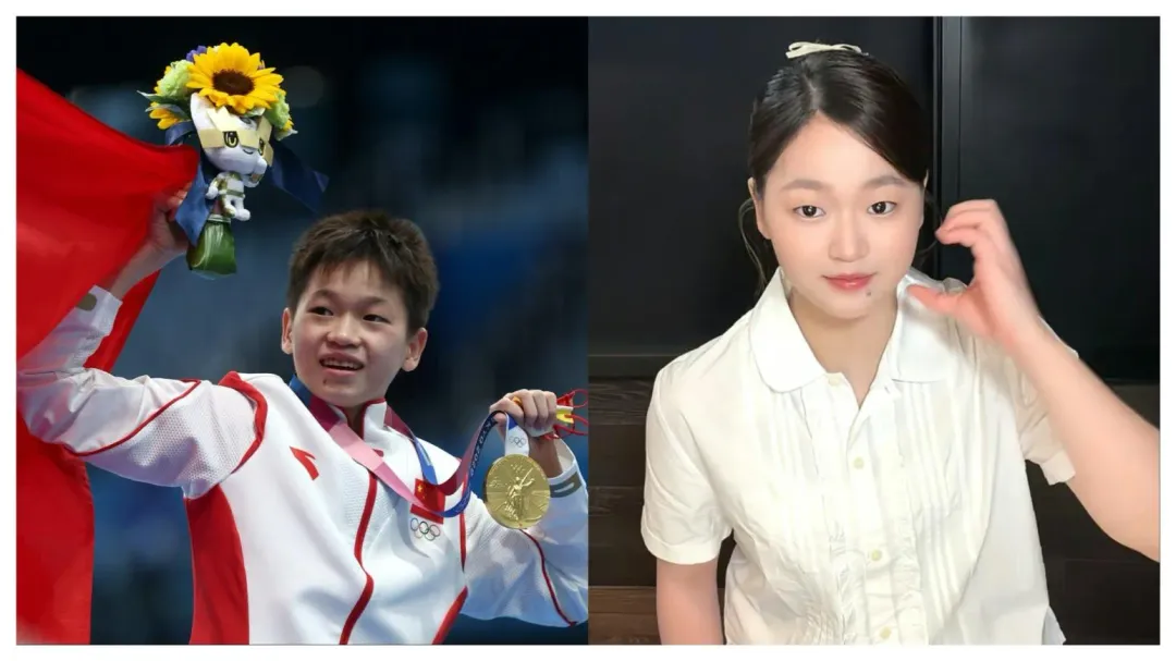 大陸國家跳水隊奧運金牌選手全紅嬋白衣紮辮甜美亮相上海。（圖／翻攝抖音）