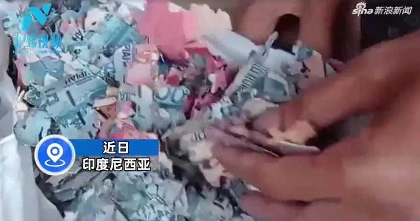 近日印尼一名男子突然急需用錢,把存了很久的現金從家裡翻出來,沒想到卻發現這些現金竟都變成了碎片,讓他相當崩潰。(圖/翻攝北緯視頻)