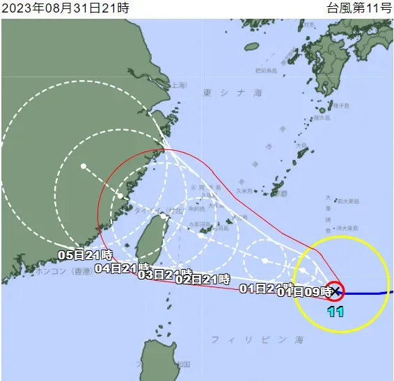 日本氣象廳預測顯示,海葵颱風將直朝北台灣而來。(圖/翻攝自日本氣象廳)