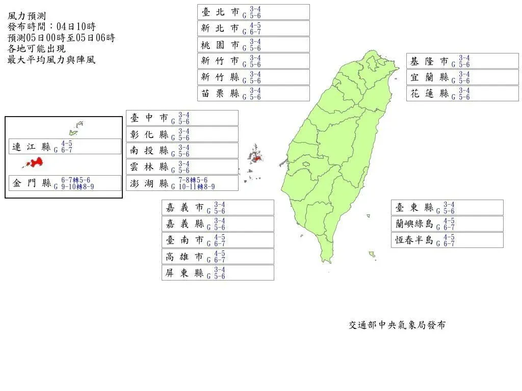 氣象局最新風力預測。(圖/氣象局提供)