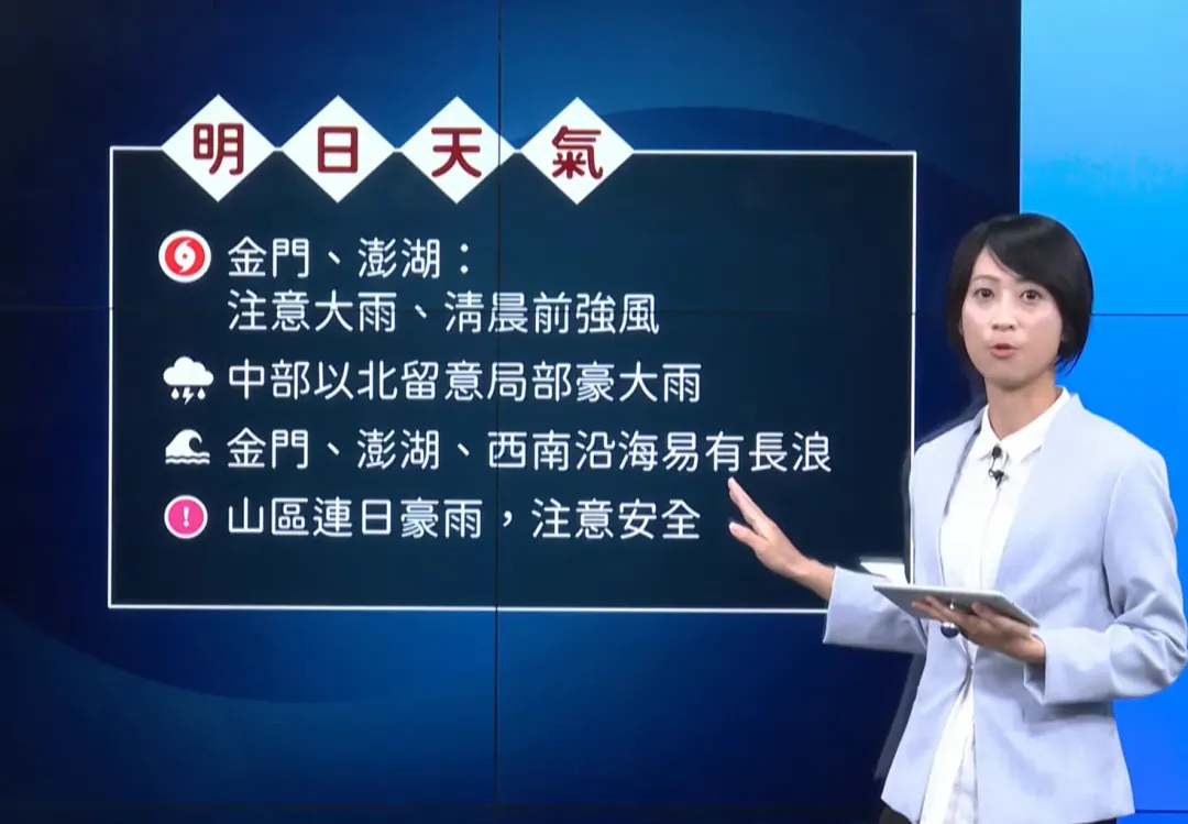 氣象局提醒金澎、西南沿海仍有長浪,山區連日降雨也需注意。(圖/翻攝自氣象局直播)